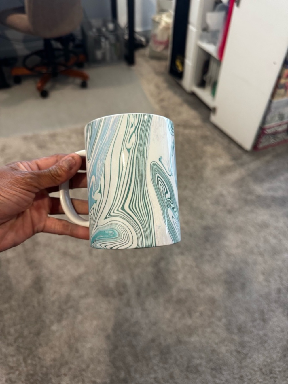 Marbled Swirl Ceramic Coffee Mug - Teal & White